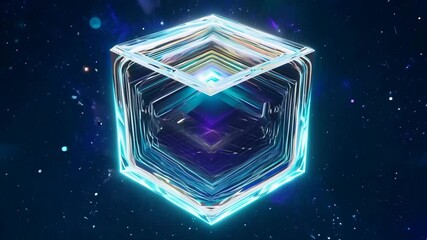Poster - Exploring an abstract cosmic cube with vibrant colors in deep space during a stellar event