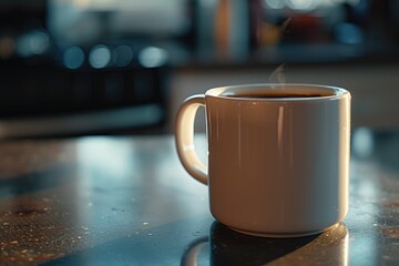 Poster - A single cup of coffee sits on a table