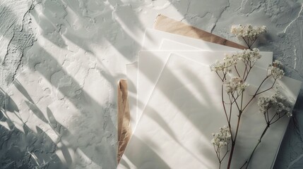 Poster - A collection of papers stacked on a table