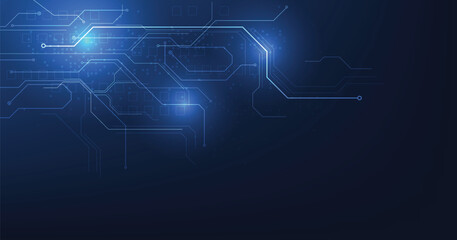 Wall Mural - Circuit board blue technology background.Vector abstract technology illustration Circuit board on dark blue background.High-tech circuit board connection system concept.	