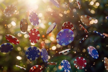 Poster - A bunch of poker chips flying through the air