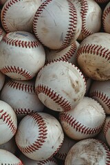 Poster - A pile of baseballs stacked on top of each other, great for sport or game related concepts