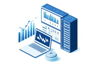 3D illustration of European businesswoman Ellen using remote servers to analyze small sets of data and correct mistakes. Actionable data concept.