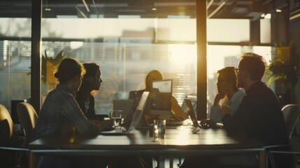 Poster - Group of people working on laptops from anywhere, flexible workspace concept