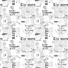 Fototapete - Scattered letters alphabet seamless pattern. Vector black paint texture. Stamp typography banner. Grunge bold font with dry brush texture. Childish style capital letters. Hand drawn banner.