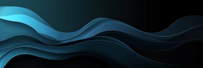 Wall Mural - Black abstract background with blue gradient wave overlap layers. Modern dynamic wave element. Simple banner template design. Suit for banner, poster, Generative AI