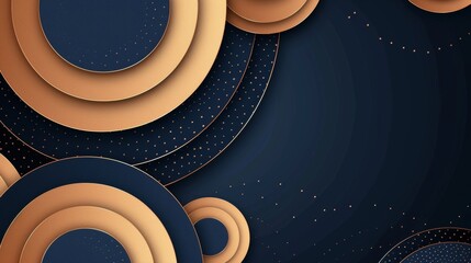 Wall Mural - Modern dark blue abstract background with gold circle geometric elements. Minimalist luxury circle shape with overlap layer. Suit for poster, banner, cover, flyer, website. , Generative AI