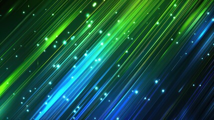 Poster - abstract green and blue lines with glowing particles