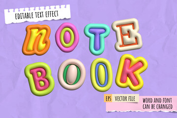 Poster - Note book pop retro style inflated text effect. Cute 3d inflated text style