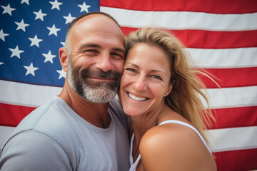 Wall Mural - Happy american people citizens celebration national flag day, Generative AI photo image over usa stripes stars