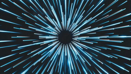 Fototapete - Vivid blue line bursts radiating light against a dark backdrop.