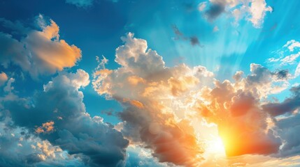 Wall Mural - blue sky clouds background with golden sunset light