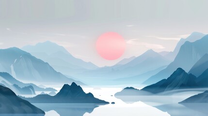 Poster - A majestic mountain range at sunset with vibrant colors and shadows
