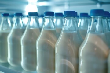 Poster - A collection of milk bottles stored on a shelf