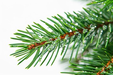 Poster - Close-up shot of a pine tree branch with water droplets, suitable for use in nature or outdoor-themed projects