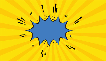 Aufkleber - Empty speech comic bubble with sunrays and dots on yellow background. pop art halftone background. comic starburst pattern. sunburst banner with speech bubble