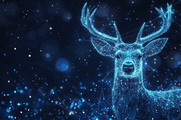 An abstract digital background banner featuring a deer silhouette integrated with data connection elements in blue and black colors