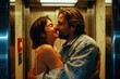 © alisaaa - Happy Couple Kissing In The Elevator Smiling boyfriend kissing his girlfriend while embracing and laughing together in the elevator.