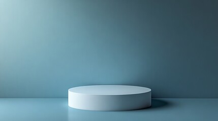 Wall Mural - A white pedestal is placed in front of a blue wall