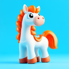 Wall Mural - A cute, stylized cartoon pony with orange mane and hooves against a blue background.