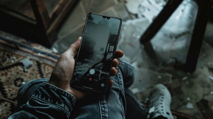 Poster - A person holding a cell phone in their hand, perfect for illustrations about technology and modern life