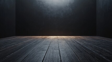 Wall Mural - A dark room with a wooden floor and a wall