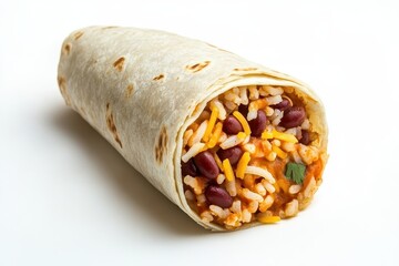 Wall Mural - A burrito filled with rice, beans, and cheese wrapped in a tortilla.