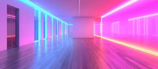 Poster - 3D rendering of a contemporary vacant interior featuring wooden flooring and white walls