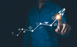© Supatman - Startup business and investment concept. Businessman is touching the growing business graph. Planning and starting corporate business start up, Rocket icon soars with speed to hit the growth target.