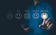 © Supatman - Customer review satisfaction feedback survey concept. Five-star rating on virtual feedback interface, excellent customer satisfaction. emoticons different levels of feedback, customer experience,