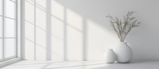 Poster - 3D rendering of a minimalist white room featuring Scandinavian interior design