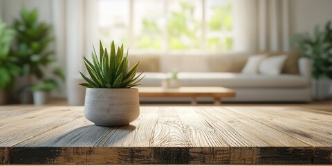 Poster - 3D rendering of a tabletop with a blurred living room background