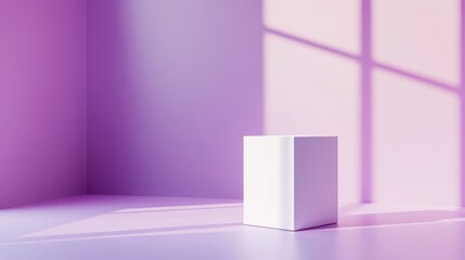 Sticker - 3D rendering of a white cube product stand in a purple room featuring a studio scene with minimal design