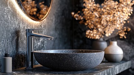 Fototapete - 3D rendering of a bathroom interior featuring a sink and faucet