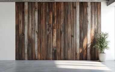 Poster - 3D rendering of a hardwood wall alongside a white wall