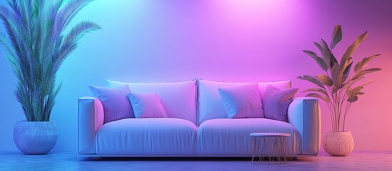 Aufkleber - 3D rendering of a stunning living room featuring a cozy sofa armchair decorative pillows and a houseplant