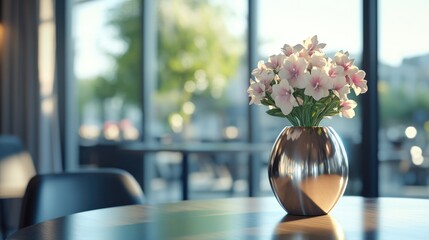 Aufkleber - 3D rendering of a flower vase on a table in a cafe