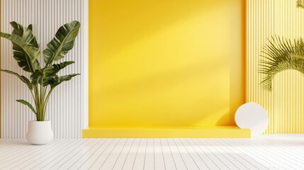 Aufkleber - abstract yellow wall featuring various graphic elements alongside a white ceramic mosaic floor in a 