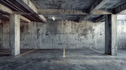 Poster - Abandoned room with concrete walls and exposed ceilings, useful for backgrounds or architecture shots