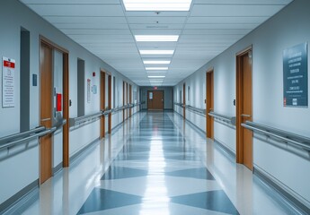 Sticker - Empty Hospital Corridor with Doors