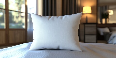 Poster - 3D rendering of a white pillow on a bed in a bedroom setting
