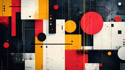 Wall Mural - Abstract Geometric Art With Red  Yellow  Black  And White Colors