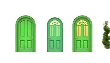 A green front interior exterior wooden door isolated on a white background