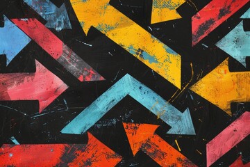 Poster - Abstract artwork featuring vibrant arrows on a dark backdrop, perfect for illustrating creative concepts or adding visual interest to designs