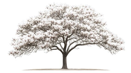 Magnolia tree on a white background. A beautifully detailed magnolia tree in full bloom against a clean white bac