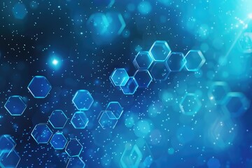 Poster - A collection of blue hexagons on a blue background, perfect for use in tech-related designs or as a geometric pattern