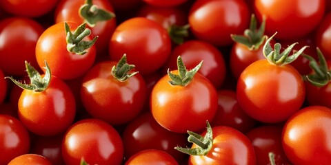 Wall Mural - fresh ripe red cherry tomatoes close up macro background texture - organic produce food photography