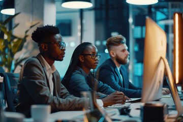 Aufkleber - People gathered around computers during a meeting