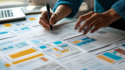 Fototapete - Website designer Creative planning application development draft sketch drawing template layout framework design studio . User experience design https www. Web page design concept