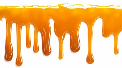 Sticker - Dripping caramel on white background. Melted caramel sauce